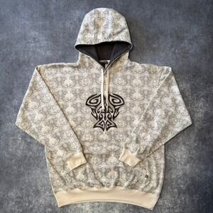 Y2K Sapphire Lounge Mens XXL Dragon Print Tribal Hoodie White Gray NWT